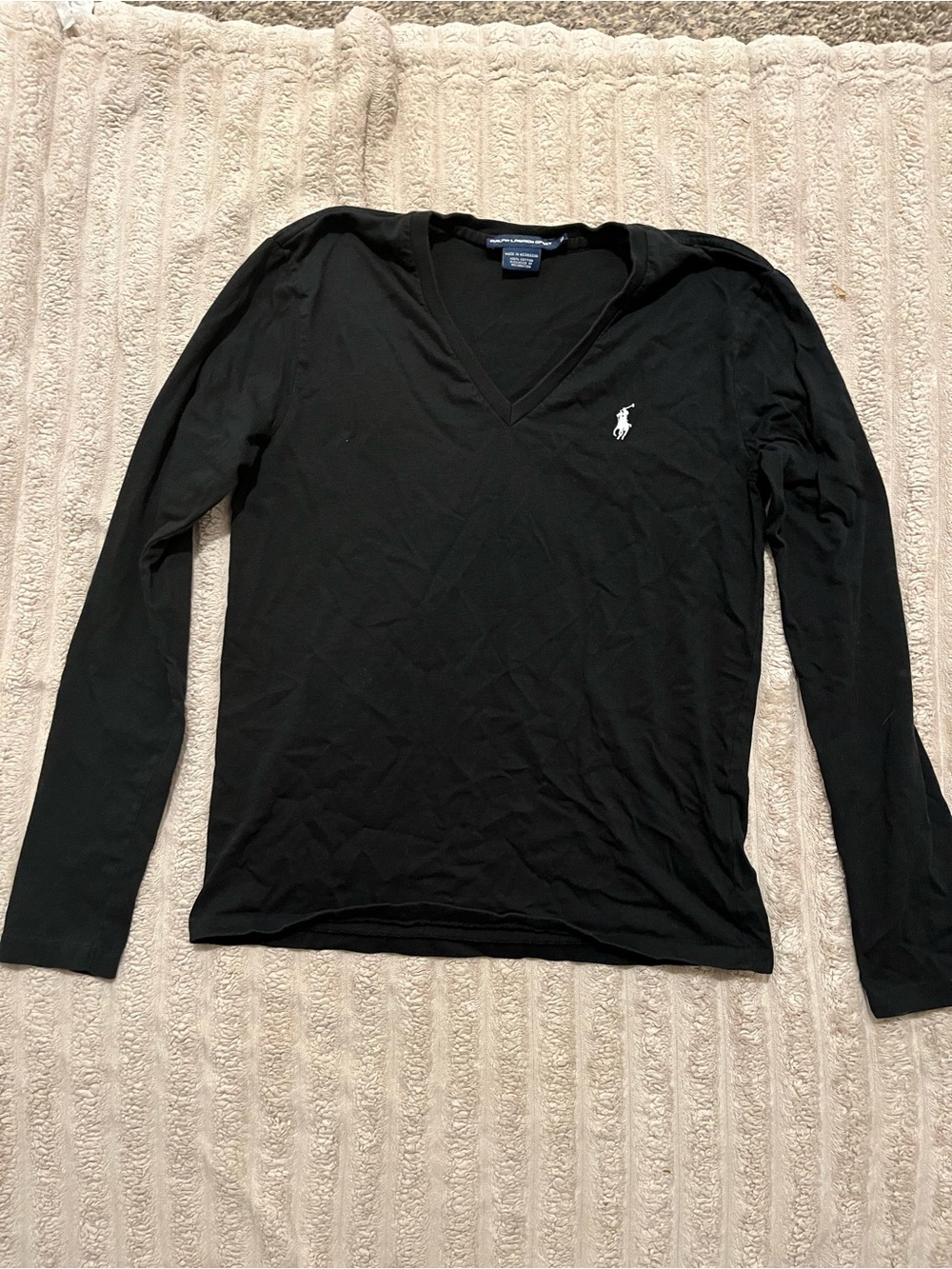 Ralph Lauren Black V-Neck Long-Sleeve Polo Tee